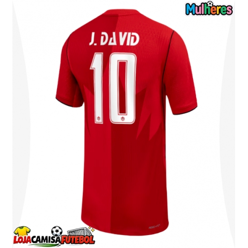 Camisa de Futebol Canadá Jonathan David #10 Equipamento Principal Mulheres Mundo 2026 Manga Curta